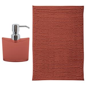 MSV badkamer droogloop mat - Bolzano - x 60 cm - met bijpassende kleur zeeppompje - terracotta -