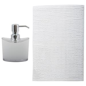 MSV badkamer droogloop mat - Bolzano - x 60 cm - met bijpassende kleur zeeppompje - wit -