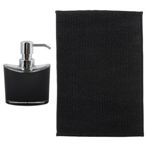 MSV badkamer droogloop mat - Bolzano - x 60 cm - met bijpassende kleur zeeppompje - zwart -