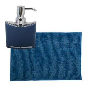 MSV badkamer droogloop mat/tapijtje - x 60 cm - en zelfde kleur zeeppompje 260 ml - blauw -