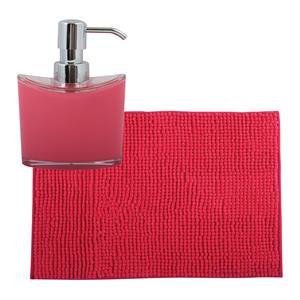MSV badkamer droogloop mat/tapijtje - x 60 cm - en zelfde kleur zeeppompje 260 ml - fuchsia roze -