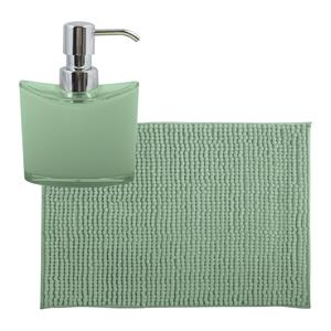 MSV badkamer droogloop mat/tapijtje - x 60 cm - en zelfde kleur zeeppompje 260 ml - groen -