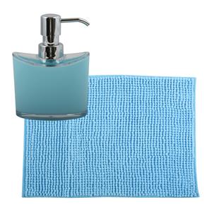 MSV badkamer droogloop mat/tapijtje - x 60 cm - en zelfde kleur zeeppompje 260 ml - lichtblauw -