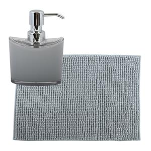 MSV badkamer droogloop mat/tapijtje - x 60 cm - en zelfde kleur zeeppompje 260 ml - lichtgrijs -