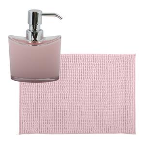 MSV badkamer droogloop mat/tapijtje - x 60 cm - en zelfde kleur zeeppompje 260 ml - lichtroze -