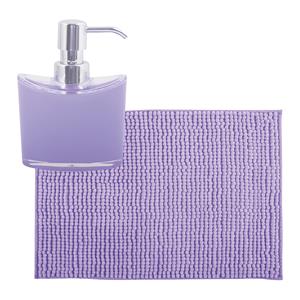 MSV badkamer droogloop mat/tapijtje - x 60 cm - en zelfde kleur zeeppompje 260 ml - lila paars -
