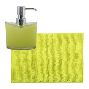 MSV badkamer droogloop mat/tapijtje - x 60 cm - en zelfde kleur zeeppompje 260 ml - lime groen -