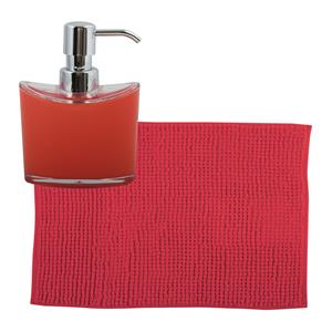MSV badkamer droogloop mat/tapijtje - x 60 cm - en zelfde kleur zeeppompje 260 ml - rood -