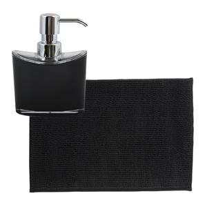 MSV badkamer droogloop mat/tapijtje - x 60 cm - en zelfde kleur zeeppompje 260 ml - zwart -