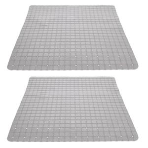 Merkloos 2x stuks anti-slip badmatten lichtgrijs 55 x 55 cm vierkant -
