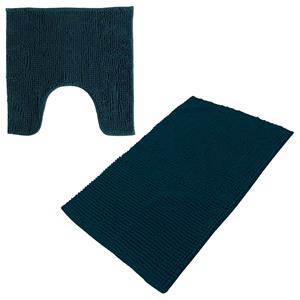 Urban Living badkamer droogloop matjes/tapijt - set 2x stuks - polyester - donkerblauw -