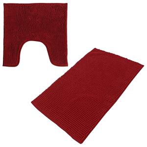 Urban Living badkamer droogloop matjes/tapijt - set 2x stuks - polyester - donkerrood -