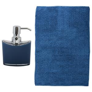 MSV badkamer droogloop mat - Bologna - 45 x 70 cm - bijpassende kleur zeeppompje - donkerblauw -