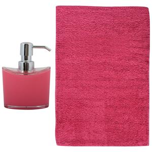 MSV badkamer droogloop mat - Bologna - 45 x 70 cm - bijpassende kleur zeeppompje - fuchsia roze -