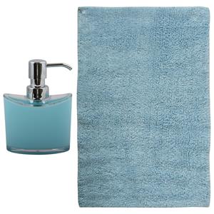 MSV badkamer droogloop mat - Bologna - 45 x 70 cm - bijpassende kleur zeeppompje - lichtblauw -