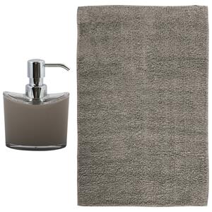 MSV badkamer droogloop mat - Bologna - 45 x 70 cm - bijpassende kleur zeeppompje - taupe -