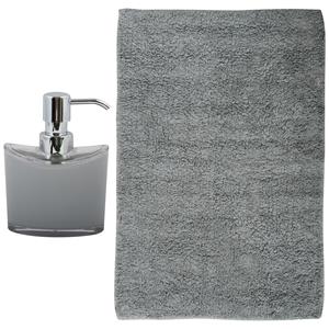 MSV badkamer droogloop mat/tapijt - Bologna - 45 x 70 cm - bijpassende kleur zeeppompje - grijs -