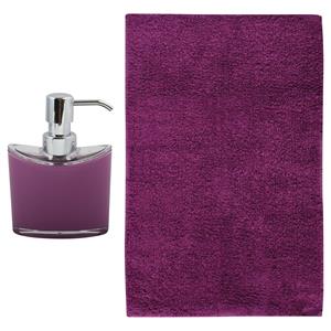 MSV badkamer droogloop mat/tapijt - Bologna - 45 x 70 cm - bijpassende kleur zeeppompje - paars -