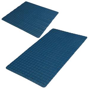 Urban Living Douche/badkamer anti-slip matten set - 2x stuks - rubber - donkerblauw -