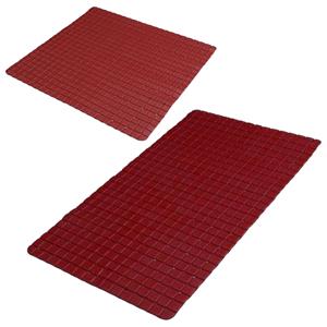 Urban Living Douche/badkamer anti-slip matten set - 2x stuks - rubber - donkerrood -