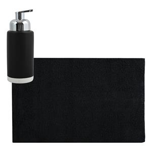 MSV badkamer droogloop mat/tapijt - x 60 cm - met zelfde kleur zeeppompje - zwart -