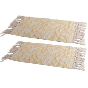Merkloos Set van 2x stuks gele/naturel hammam stijl badmat 45 x 70 cm rechthoekig -