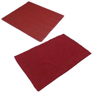 Urban Living Douche anti-slip en droogloop mat/tapijt - badkamer - rubber/polyester - donkerrood -