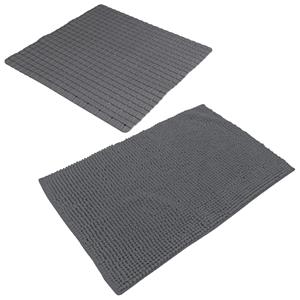 Urban Living Douche anti-slip en droogloop mat/tapijt - badkamer set - rubber/polyester - antraciet -