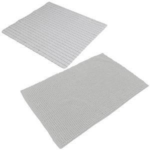 Urban Living Douche anti-slip en droogloop mat/tapijt - badkamer set - rubber/polyester - steengrijs -