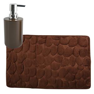 MSV badkamer droogloop mat/tapijt Kiezel - 50 x 80 cm - zelfde kleur zeeppompje - bruin -