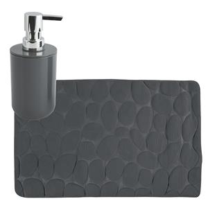 MSV badkamer droogloop mat/tapijt Kiezel - 50 x 80 cm - zelfde kleur zeeppompje - donkergrijs -