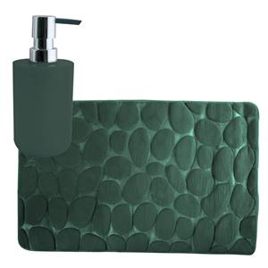MSV badkamer droogloop mat/tapijt Kiezel - 50 x 80 cm - zelfde kleur zeeppompje - donkergroen -