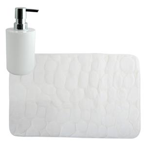 MSV badkamer droogloop mat/tapijt Kiezel - 50 x 80 cm - zelfde kleur zeeppompje - ivoor wit -