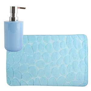 MSV badkamer droogloop mat/tapijt Kiezel - 50 x 80 cm - zelfde kleur zeeppompje - lichtblauw -