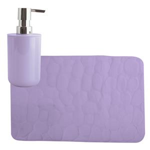MSV badkamer droogloop mat/tapijt Kiezel - 50 x 80 cm - zelfde kleur zeeppompje - lila paars -