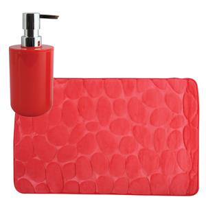 MSV badkamer droogloop mat/tapijt Kiezel - 50 x 80 cm - zelfde kleur zeeppompje - rood -