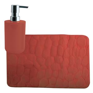 MSV badkamer droogloop mat/tapijt Kiezel - 50 x 80 cm - zelfde kleur zeeppompje - terracotta -