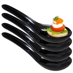 Gerimport Amuse/aperitief lepels - hapjes/tapas - 4x stuks - porselein - zwart -