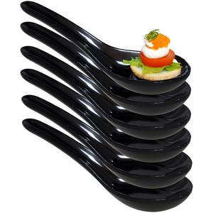 Gerimport Amuse/aperitief lepels - hapjes/tapas - 6x stuks - porselein - zwart -