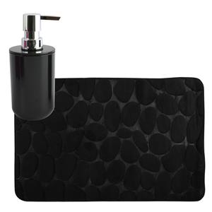 MSV badkamer droogloop mat/tapijt Kiezel - 50 x 80 cm - zelfde kleur zeeppompje - zwart -