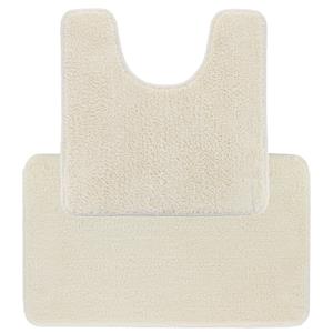 Tendance Badkamer Matten set Aquarius - creme wit - toilet en bad mat - hoogpolig - microfiber -