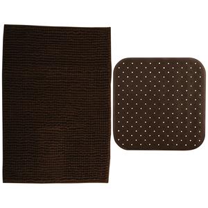 MSV Douche anti-slip mat en droogloop mat - Sevilla badkamer set - rubber/microvezel - bruin -