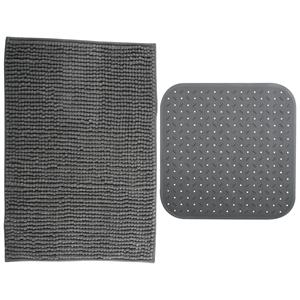 MSV Douche anti-slip mat en droogloop mat - Sevilla badkamer set - rubber/microvezel - donkergrijs -
