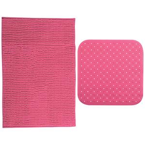 MSV Douche anti-slip mat en droogloop mat - Sevilla badkamer set - rubber/microvezel - fuchsia roze -