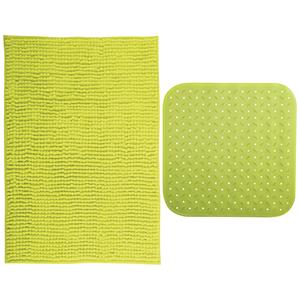 MSV Douche anti-slip mat en droogloop mat - Sevilla badkamer set - rubber/microvezel - limegroen -