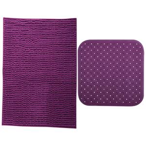 MSV Douche anti-slip mat en droogloop mat - Sevilla badkamer set - rubber/microvezel - paars -
