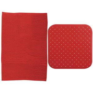 MSV Douche anti-slip mat en droogloop mat - Sevilla badkamer set - rubber/microvezel - rood -