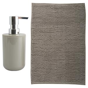 MSV badkamer droogloop mat - Genua - 50 x 80 cm - met bijpassende kleur zeeppompje - beige -
