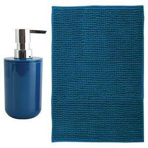 MSV badkamer droogloop mat - Genua - 50 x 80 cm - met bijpassende kleur zeeppompje - donkerblauw -
