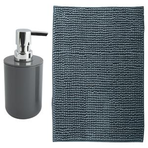MSV badkamer droogloop mat - Genua - 50 x 80 cm - met bijpassende kleur zeeppompje - donkergrijs -